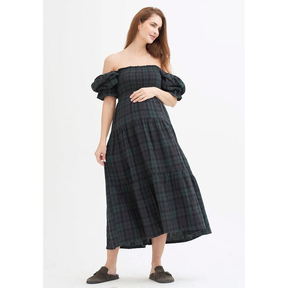 NOTHING FITS BUT Kiko Plaid Midi Dress Small Medium S/M